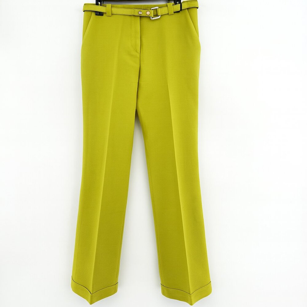 Vintage Gianni Versace Medusa Belt Wool Pants Chartreuse IT 46 90s Italy